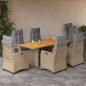 Preview: ARDEBO.de - 7-tlg. Garten-Essgruppe mit Kissen Beigemischung Poly Rattan