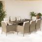 Preview: ARDEBO.de - 9-tlg. Garten-Essgruppe mit Kissen Beige Poly Rattan