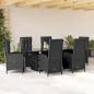 Preview: ARDEBO.de - 7-tlg. Garten-Essgruppe mit Kissen Schwarz Poly Rattan