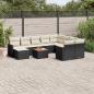 Preview: ARDEBO.de - 11-tlg. Garten-Sofagarnitur mit Kissen Schwarz Poly Rattan