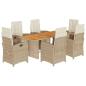 Preview: 7-tlg. Garten-Essgruppe mit Kissen Beige Poly Rattan