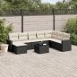 Preview: ARDEBO.de - 9-tlg. Garten-Sofagarnitur mit Kissen Schwarz Poly Rattan