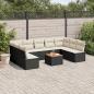 Preview: ARDEBO.de - 10-tlg. Garten-Sofagarnitur mit Kissen Schwarz Poly Rattan