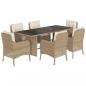 Preview: 7-tlg. Garten-Essgruppe mit Kissen Beige Poly Rattan