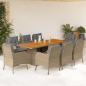 Preview: ARDEBO.de - 9-tlg. Garten-Essgruppe mit Kissen Beige Poly Rattan