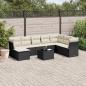 Preview: ARDEBO.de - 9-tlg. Garten-Sofagarnitur mit Kissen Schwarz Poly Rattan