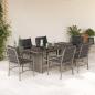 Preview: ARDEBO.de - 7-tlg. Garten-Essgruppe mit Kissen Hellgrau Poly Rattan