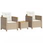 Preview: 3-tlg. Bistro-Set mit Kissen Beige Poly Rattan Akazienholz