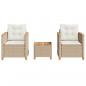 Preview: 3-tlg. Bistro-Set mit Kissen Beige Poly Rattan Akazienholz