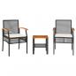 Preview: ARDEBO.de - 3-tlg. Bistro-Set mit Kissen Schwarz Poly Rattan Akazienholz