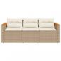 Preview: Gartensofa mit Kissen 3-Sitzer Beige Poly Rattan