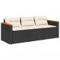 Preview: ARDEBO.de - Gartensofa mit Kissen 3-Sitzer Schwarz Poly Rattan