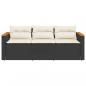 Preview: Gartensofa mit Kissen 3-Sitzer Schwarz Poly Rattan