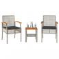 Preview: ARDEBO.de - 3-tlg. Bistro-Set mit Kissen Grau Poly Rattan Akazienholz