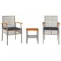 Preview: 3-tlg. Bistro-Set mit Kissen Grau Poly Rattan Akazienholz