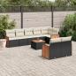 Preview: ARDEBO.de - 9-tlg. Garten-Sofagarnitur mit Kissen Schwarz Poly Rattan