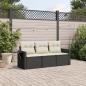 Preview: ARDEBO.de - 3-tlg. Garten-Sofagarnitur mit Kissen Schwarz Poly Rattan