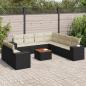 Preview: ARDEBO.de - 10-tlg. Garten-Sofagarnitur mit Kissen Schwarz Poly Rattan