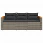 Preview: Gartensofa mit Kissen 3-Sitzer Grau Poly Rattan