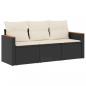 Preview: 3-tlg. Garten-Sofagarnitur mit Kissen Schwarz Poly Rattan