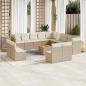 Preview: ARDEBO.de - 14-tlg. Garten-Sofagarnitur mit Kissen Beige Poly Rattan