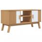 Preview: TV-Schrank OLDEN Weiß und Braun 114x43x57 cm Massivholz Kiefer