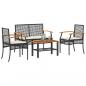 Preview: ARDEBO.de - 4-tlg. Garten-Lounge-Set mit Kissen Schwarz Poly Rattan