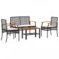 Preview: 4-tlg. Garten-Lounge-Set mit Kissen Schwarz Poly Rattan