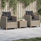 Preview: ARDEBO.de - 3-tlg. Bistro-Set mit Kissen Grau Poly Rattan Akazienholz