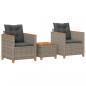 Preview: 3-tlg. Bistro-Set mit Kissen Grau Poly Rattan Akazienholz