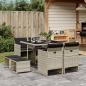 Preview: ARDEBO.de - 9-tlg. Garten-Essgruppe mit Kissen Hellgrau Poly Rattan