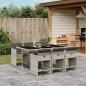 Preview: ARDEBO.de - 7-tlg. Garten-Essgruppe mit Kissen Hellgrau Poly Rattan