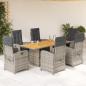 Preview: ARDEBO.de - 7-tlg. Garten-Essgruppe mit Kissen Grau Poly Rattan