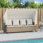 Preview: Sonnenliege mit Dach und Kissen Beige Poly Rattan