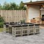 Preview: ARDEBO.de - 9-tlg. Garten-Essgruppe mit Kissen Hellgrau Poly Rattan