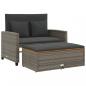 Preview: Gartensofa mit Kissen 2-Sitzer Grau Poly Rattan & Akazienholz