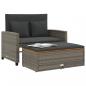 Preview: Gartensofa mit Kissen 2-Sitzer Grau Poly Rattan & Akazienholz