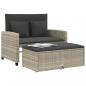 Preview: Gartensofa mit Kissen 2-Sitzer Hellgrau Poly Rattan