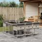 Preview: ARDEBO.de - 7-tlg. Garten-Essgruppe mit Kissen Hellgrau Poly Rattan