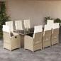 Preview: ARDEBO.de - 9-tlg. Garten-Essgruppe mit Kissen Beige Poly Rattan