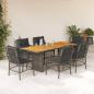 Preview: ARDEBO.de - 7-tlg. Garten-Essgruppe mit Kissen Grau Poly Rattan