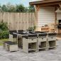 Preview: ARDEBO.de - 11-tlg. Garten-Essgruppe mit Kissen Hellgrau Poly Rattan