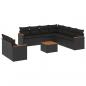 Preview: 10-tlg. Garten-Sofagarnitur mit Kissen Schwarz Poly Rattan