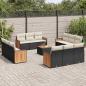 Preview: ARDEBO.de - 13-tlg. Garten-Sofagarnitur mit Kissen Schwarz Poly Rattan