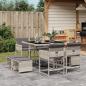 Preview: ARDEBO.de - 9-tlg. Garten-Essgruppe mit Kissen Hellgrau Poly Rattan