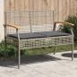 Preview: ARDEBO.de - Gartenbank mit Kissen Grau Poly Rattan Akazienholz