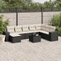 Preview: ARDEBO.de - 9-tlg. Garten-Sofagarnitur mit Kissen Schwarz Poly Rattan