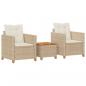 Preview: 3-tlg. Bistro-Set mit Kissen Beige Poly Rattan Akazienholz