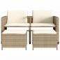 Preview: Gartensofa 2-Sitzer mit Tisch und Hockern Beige Poly Rattan