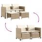 Preview: Gartensofa 2-Sitzer mit Tisch und Hockern Beige Poly Rattan